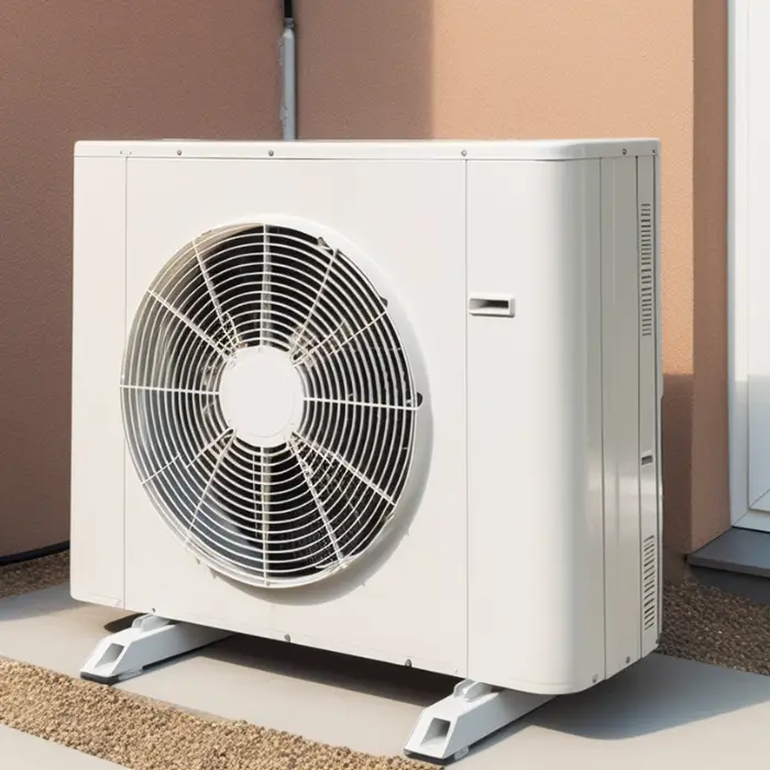 Outdoor air conditioning unit mounted on concrete base
